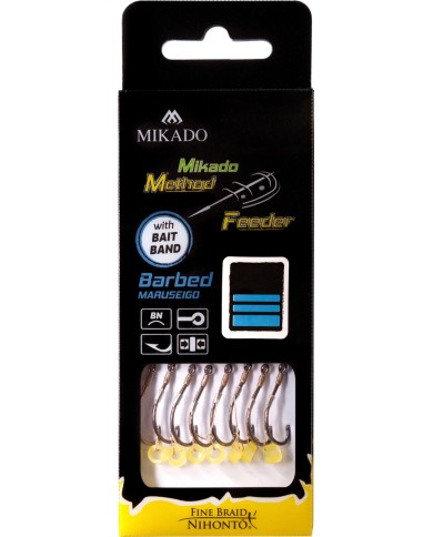 Przypony MIKADO Method Feeder z gumką - hak z zadziorem nr 8 plecionka 0.14mm/10cm - op. 8 szt. Przypony MIKADO Method Feeder z gumką - hak z zadziorem nr 8 plecionka 0.14mm/10cm - op. 8 szt.