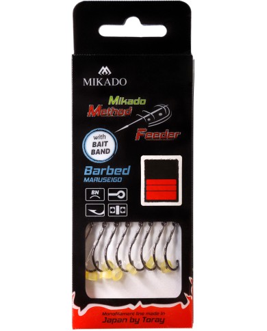 Przypony MIKADO Method Feeder z gumką - hak z zadziorem nr 8 żyłka 0.25mm/10cm - op. 8 szt. Przypony MIKADO Method Feeder z gumką - hak z zadziorem nr 8 żyłka 0.25mm/10cm - op. 8 szt.