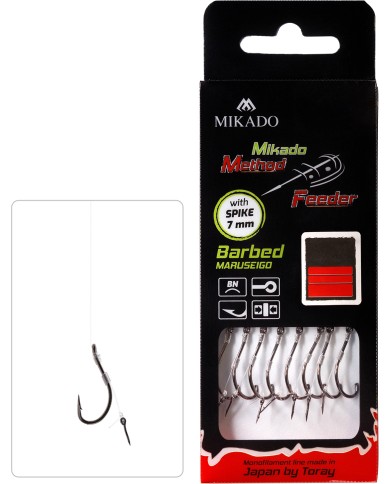 Przypony MIKADO Method Feeder z igłą - hak z zadziorem nr 8 żyłka 0.25mm/10cm - op. 8 szt. Przypony MIKADO Method Feeder z igłą - hak z zadziorem nr 8 żyłka 0.25mm/10cm - op. 8 szt.