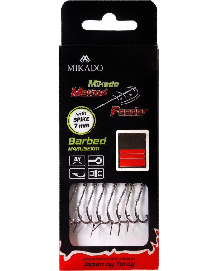 Przypony MIKADO Method Feeder z igłą - hak z zadziorem nr 8 żyłka 0.25mm/10cm - op. 8 szt. Przypony MIKADO Method Feeder z igłą - hak z zadziorem nr 8 żyłka 0.25mm/10cm - op. 8 szt.