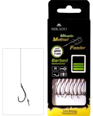 Przypony MIKADO Method Feeder z push stopem - hak z zadziorem nr 10 żyłka 0.23mm/10cm - op. 8 szt. Przypony MIKADO Method Feeder z push stopem - hak z zadziorem nr 10 żyłka 0.23mm/10cm - op. 8 szt.
