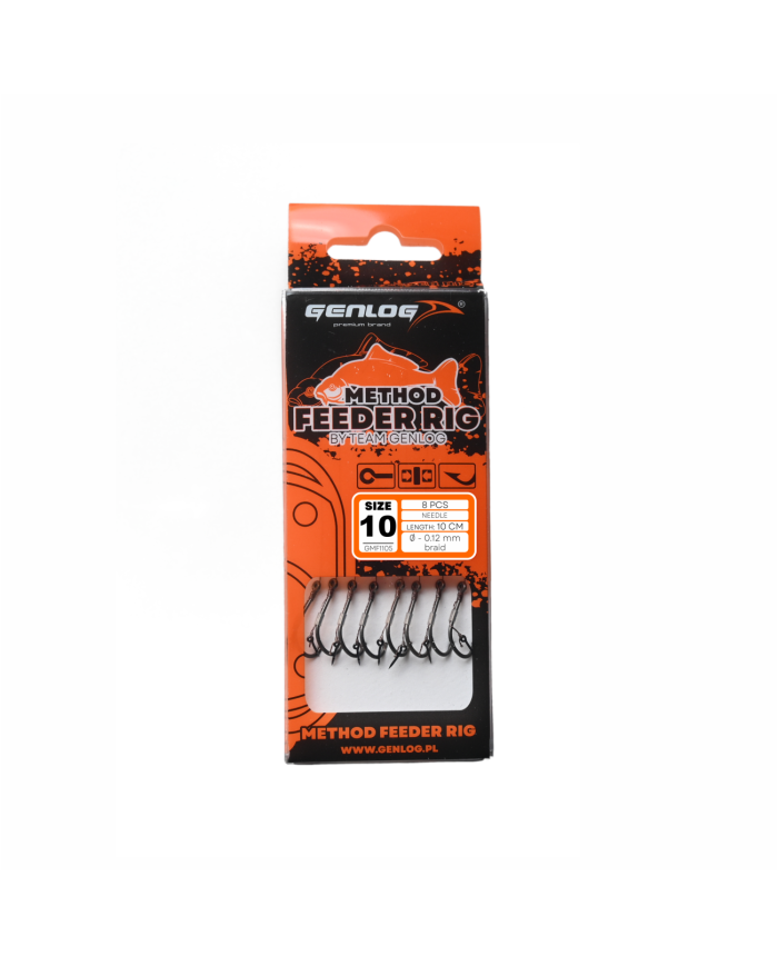 Przypony GENLOG Method Feeder Rig z igłą - hak BKK nr 10 plecionka 0.12mm/10cm - op. 8 szt.