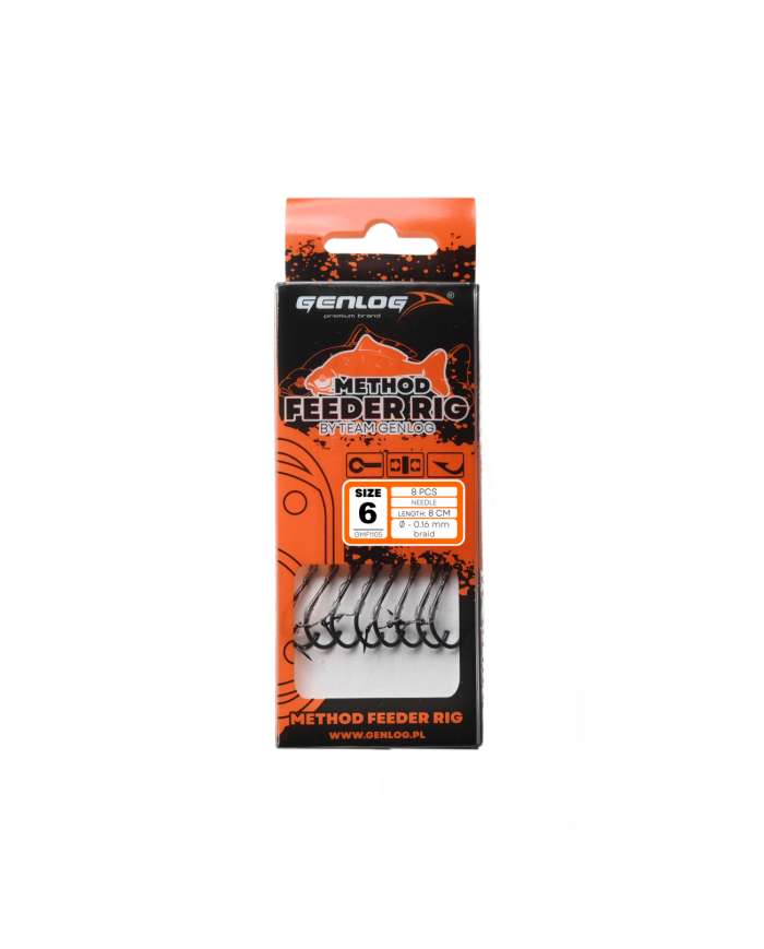Przypony GENLOG Method Feeder Rig z igłą - hak BKK nr 6 plecionka 0.16mm/8cm - op. 8 szt. Przypony GENLOG Method Feeder Rig z igłą - hak BKK nr 6 plecionka 0.16mm/8cm - op. 8 szt.