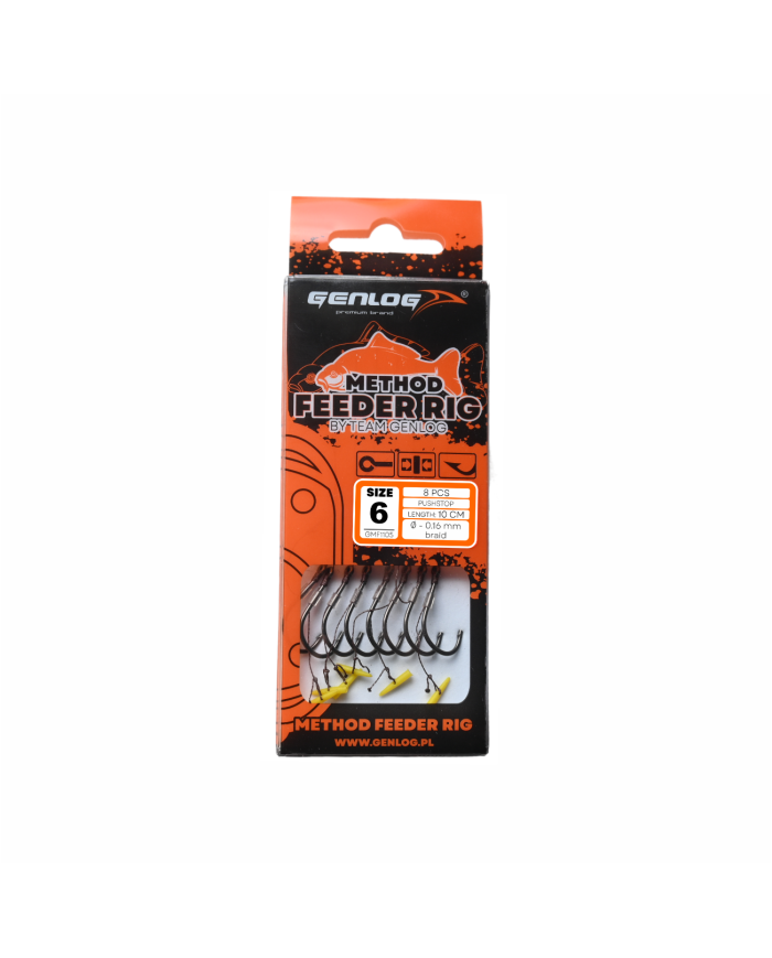 Przypony GENLOG Method Feeder Rig z push stopem - hak BKK nr 6 plecionka 0.16mm/10cm - op. 8 szt. Przypony GENLOG Method Feeder Rig z push stopem - hak BKK nr 6 plecionka 0.16mm/10cm - op. 8 szt.