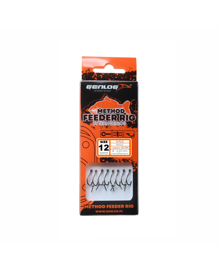 Przypony GENLOG Method Feeder Rig z igłą - hak BKK nr 12 żyłka 0.23mm/10cm - op. 8 szt.