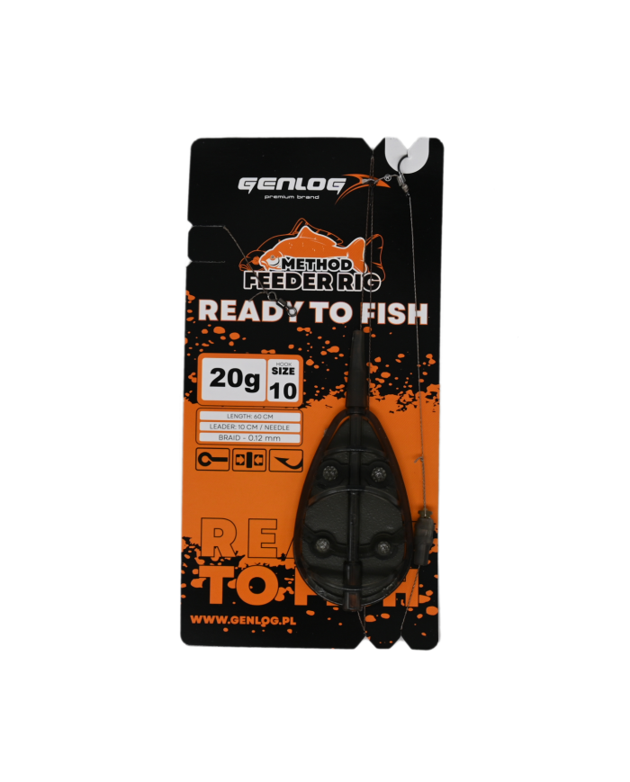 Gotowy Zestaw Method Feeder GENLOG Ready to Fish hak 10 Podajnik 20g