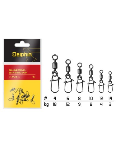 Krętlik Z Agrafką Delphin MicroSnap 10szt - 6/12kg